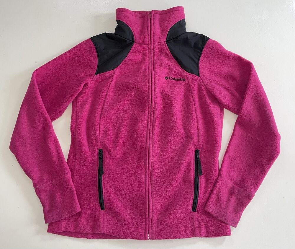 Columbia Jacket Womens Medium Full Zip Fleece Pockets Mock Neck Pink Black